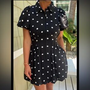 Olivaceous Black and White Polka Dot Mini Dress